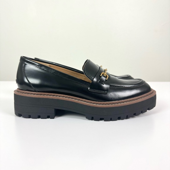 Sam Edelman Laurs Black Leather Chunky Lug Sole Loafers Gold Hardware Size 8.5 M - Picture 5 of 10
